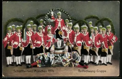 AK München, Reifschwung-Gruppe auf dem Schäfflertanz 1914