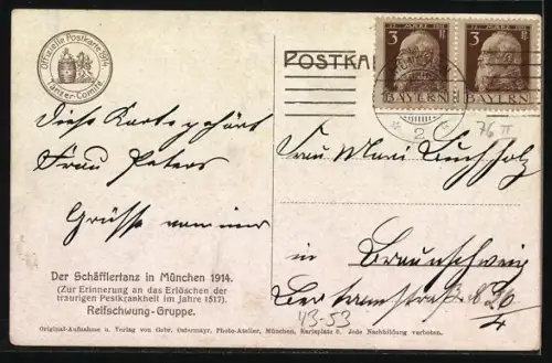 AK München, Reifschwung-Gruppe auf dem Schäfflertanz 1914