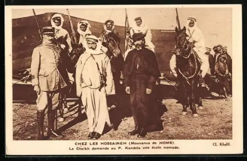 AK Arabische Soldaten zu Pferd mit Priester und französischem Soldat