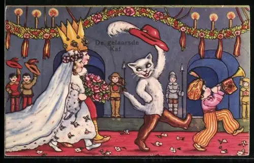 Künstler-AK Der gestiefelte Kater mit dem Königspaar