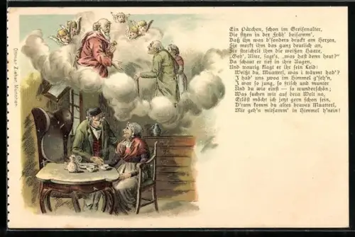 AK Altes Paar kommt im Himmel bei Petrus an