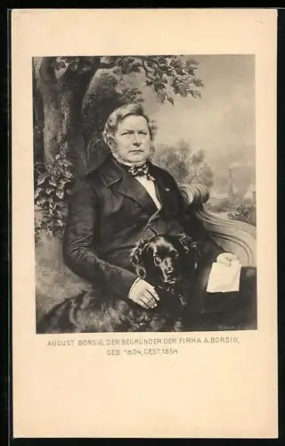 AK August Borsig mit Hund, Der Begründer der Firma A. Borsig, 1804-1854