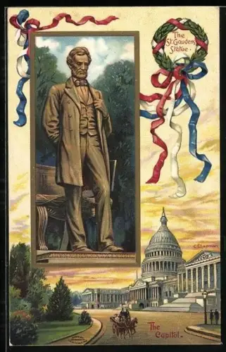 AK Chicago, Statue des ehemaligen Präsidenten Abraham Lincoln der USA im Lincoln Park