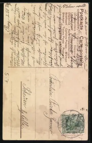 Präge-AK Verliebtes Paar im Rosenkranz, Biedermeier