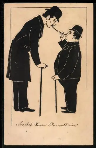 AK Kleiner Herr zündet grossem Herrn die Zigarette an, Rauchen