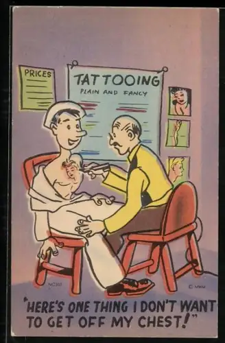 AK Matrose lässt sich ein Frauenporträt auf die Brust tätowieren, Exzentriker