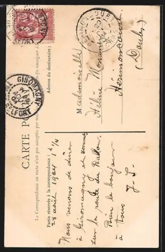 AK Belfort, Tour de la Miotte avec jeune homme posant devant la tour