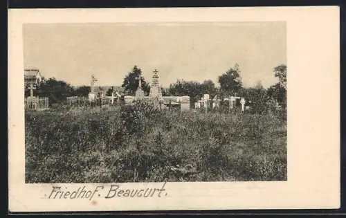 AK Beaucourt, Cimetière avec pierres tombales et verdure environnante