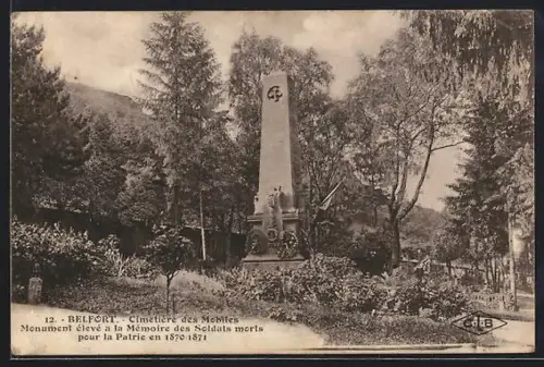 AK Belfort, Cimetière des Mobiles, Monument aux soldats morts pour la Patrie en 1870-1871