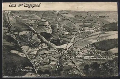 AK Lens, Stadtansicht und Umgebung, Landkarte