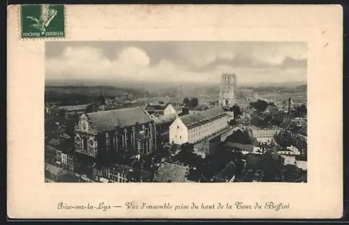 AK Aire-sur-la-Lys, Vue d`ensemble prise du haut de la Tour du Beffroi