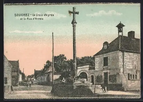 AK Souchez, La croix de grès et la Rue d`Arras