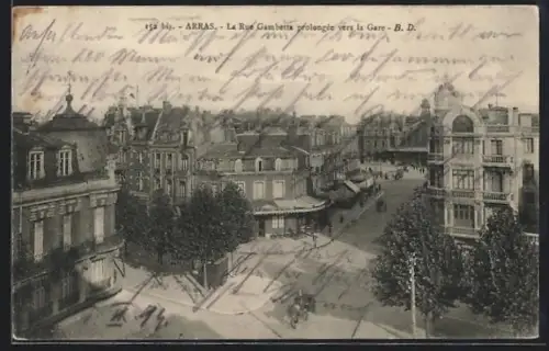 AK Arras, La Rue Gambetta prolongée vers la Gare
