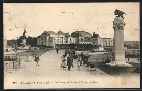 AK Boulogne-sur-Mer, Le Monument Ferber et Casino