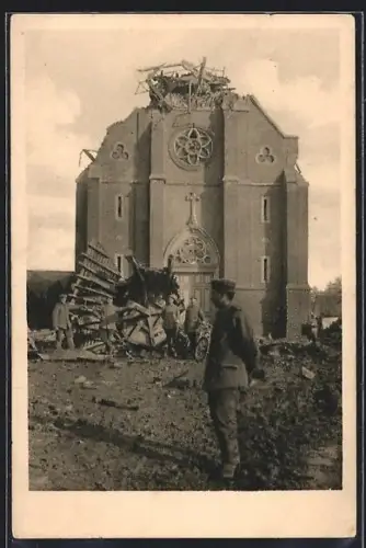 AK Guillemont /Bapaume, Église détruite après une explosion