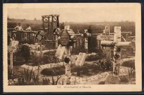 AK Neuville, Cimetière militaire avec croix et tombes en bois