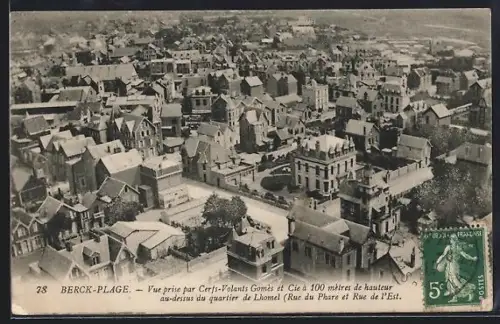 AK Berck-Plage, Vue aérienne du quartier de Lhomel, Rue du Phare et Rue de l`Est, à 100 mètres de hauteur