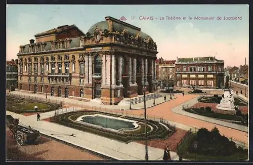 AK Calais, Le Théâtre et le Monument de Jacquard