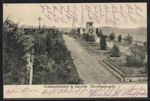 AK Gavrelle, Cimetière militaire avec allée et monument