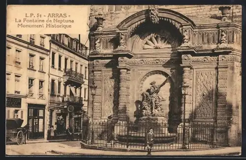 AK Arras, La Fontaine de Neptune Monument Historique
