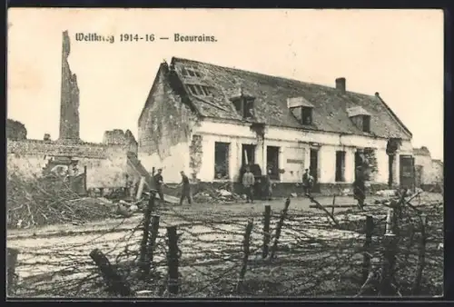 AK Beaurains, Maison endommagée pendant la Première Guerre mondiale 1914-16