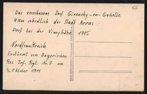 AK Givenchy-en-Gohelle, Village dévasté après les combats de 1914