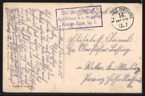 AK Berclau, Scène animée de la rue principale avec passants et charrette