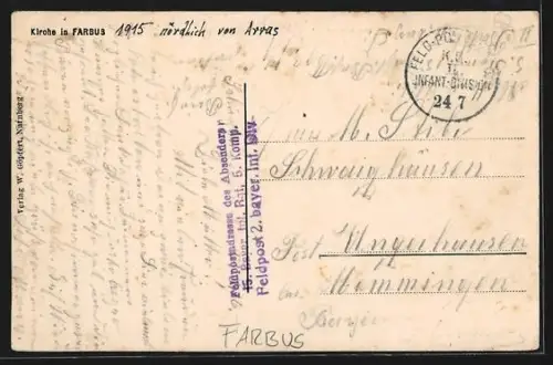 AK Farbus, Église en ruines après le bombardement