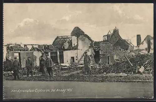 AK Annay, Explosion de grenades à main et bâtiments détruits en 1915