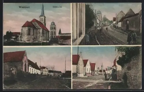 AK Wancourt, Vues du village avec église et rues pendant 1914-16