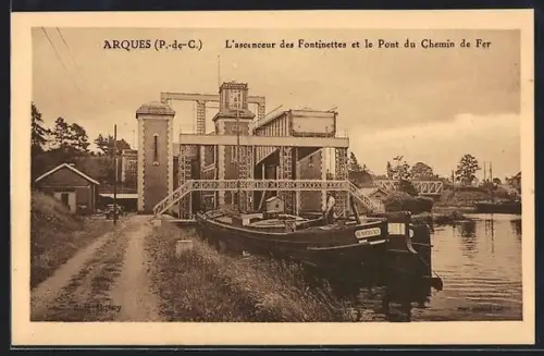 AK Arques /P.-de-C., L`ascenseur des Fontinettes et le Pont du Chemin de Fer