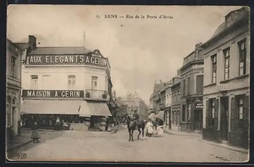 AK Lens, Rue de la Porte d`Arras avec commerces et passants