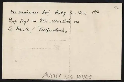 Foto-AK Auchy-les-Mines /La Bassée, Das zerschossene Dorf 1917