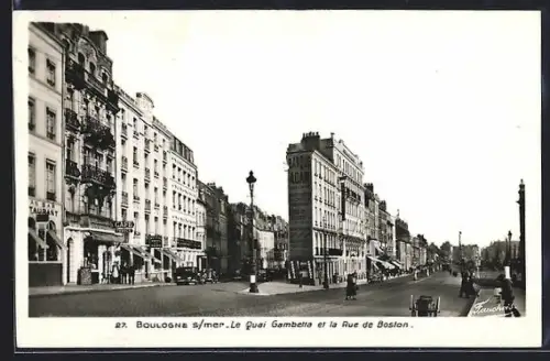 AK Boulogne s./mer, Le quai Gambetta et la Rue de Boston