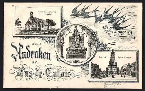 AK Ablain, Mont de Lorette et église St-Léger à Lens