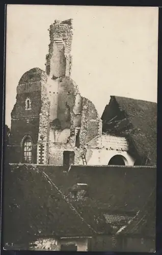 AK Grévillers, Église détruite après le premier assaut 1916
