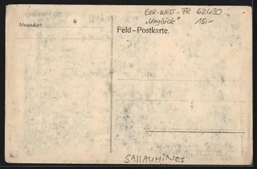 AK Sallaumines, Kohlenzeche Courrier und Denkmal der Katastrophe vom 10. März 1906