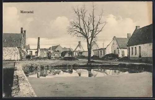AK Mercatel, Vue du village avec étang et arbres en hiver