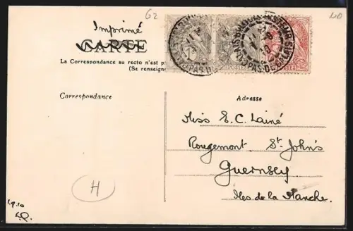 AK Guînes /Pas-de-Calais, La Rue de l`Église et Tour de l`Horloge