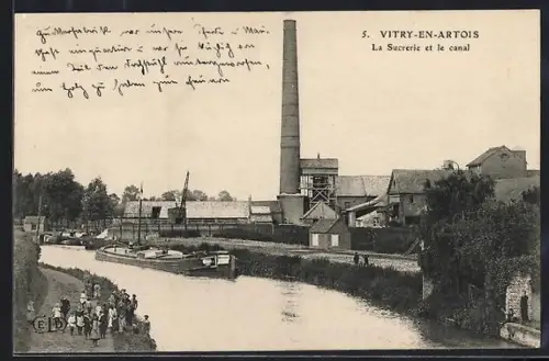 AK Vitry-en-Artois, La Sucrerie et le canal