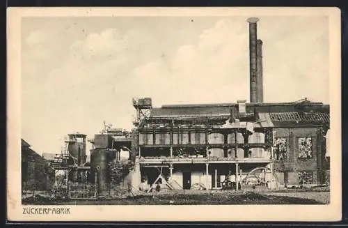 AK Bapaume, Vue de l`usine à sucre avec sa haute cheminée industrielle