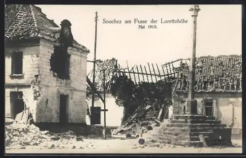 AK Souchez, Vue des ruines au pied de la Lorette, mai 1915