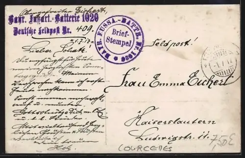 AK Courcelles, Ruines après bombardement avec soldats en avant-plan