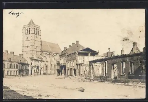 AK Henin-Lietard, Vue de l`église et des bâtiments endommagés