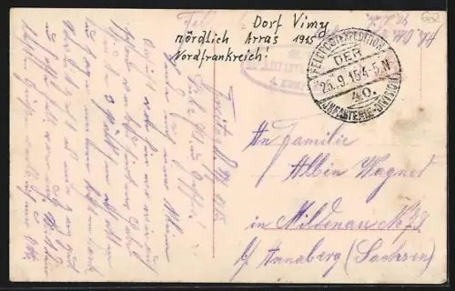 AK Vimy, Rue dévastée du village après les combats