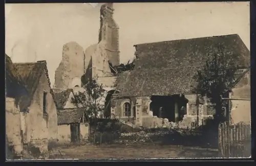AK Grévillers, Église détruite en 1916 durant la guerre