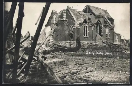AK Boiry-Notre-Dame, Église détruite après les bombardements