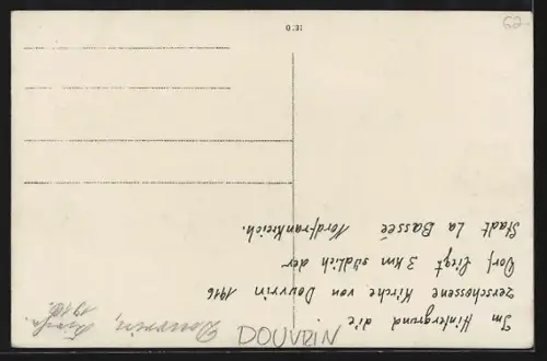 AK Douvrin, Église endommagée et maisons détruites