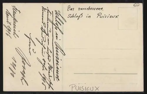 AK Puisieux, Le château détruit après les bombardements