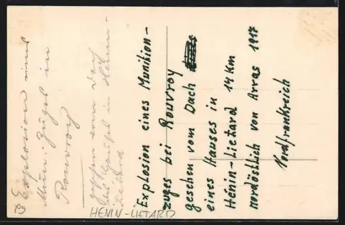 AK Henin-Lietard, Explosion d`un dépôt de munitions, vue des débris et dommages environnants